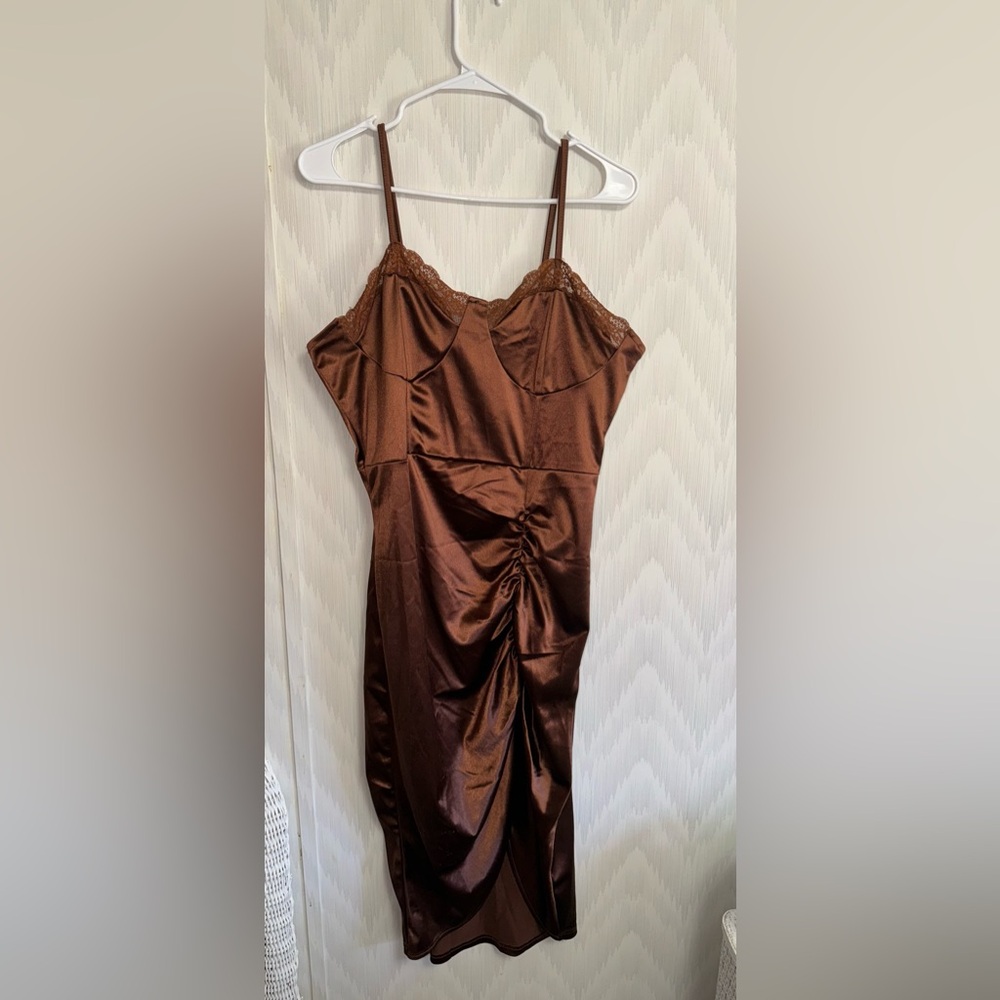 Elegant Brown Satin Dress